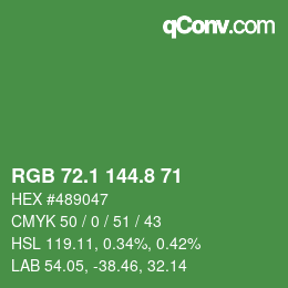 カラーコード: RGB 72.1 144.8 71 | qconv.com