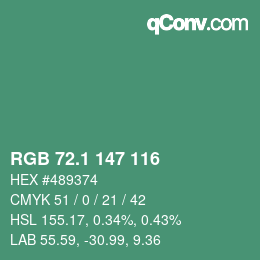 カラーコード: RGB 72.1 147 116 | qconv.com