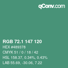 カラーコード: RGB 72.1 147 120 | qconv.com