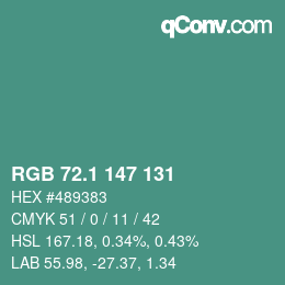 カラーコード: RGB 72.1 147 131 | qconv.com