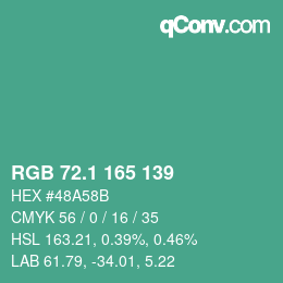 カラーコード: RGB 72.1 165 139 | qconv.com