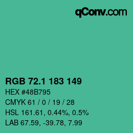 カラーコード: RGB 72.1 183 149 | qconv.com