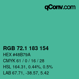 カラーコード: RGB 72.1 183 154 | qconv.com