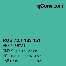 カラーコード: RGB 72.1 183 161 | qconv.com