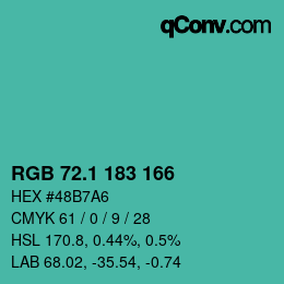 カラーコード: RGB 72.1 183 166 | qconv.com
