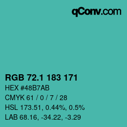 カラーコード: RGB 72.1 183 171 | qconv.com