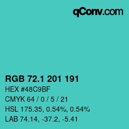カラーコード: RGB 72.1 201 191 | qconv.com