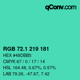 カラーコード: RGB 72.1 219 181 | qconv.com