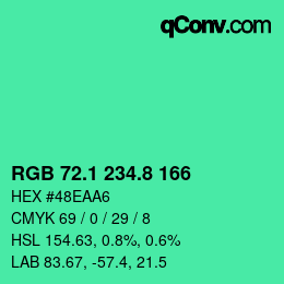 カラーコード: RGB 72.1 234.8 166 | qconv.com