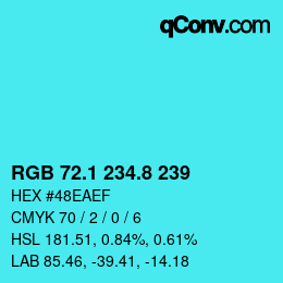 カラーコード: RGB 72.1 234.8 239 | qconv.com