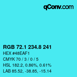 Color code: RGB 72.1 234.8 241 | qconv.com