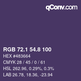 Color code: RGB 72.1 54.8 100 | qconv.com