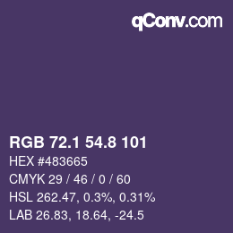Color code: RGB 72.1 54.8 101 | qconv.com