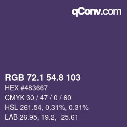 カラーコード: RGB 72.1 54.8 103 | qconv.com