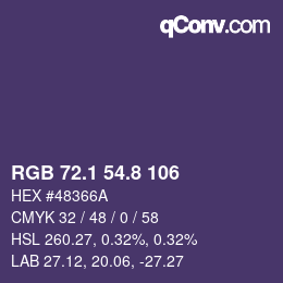 カラーコード: RGB 72.1 54.8 106 | qconv.com