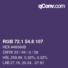 カラーコード: RGB 72.1 54.8 107 | qconv.com