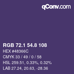 カラーコード: RGB 72.1 54.8 108 | qconv.com