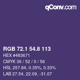 カラーコード: RGB 72.1 54.8 113 | qconv.com