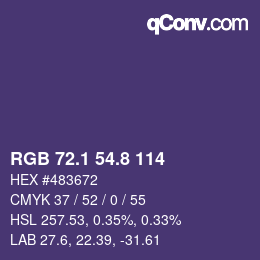 カラーコード: RGB 72.1 54.8 114 | qconv.com