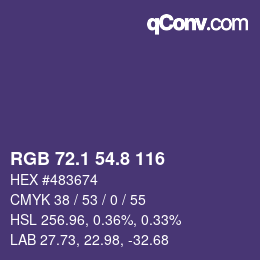 カラーコード: RGB 72.1 54.8 116 | qconv.com