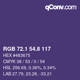カラーコード: RGB 72.1 54.8 117 | qconv.com