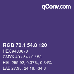 カラーコード: RGB 72.1 54.8 120 | qconv.com