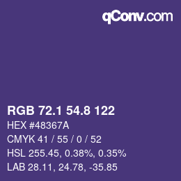 カラーコード: RGB 72.1 54.8 122 | qconv.com