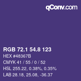 Color code: RGB 72.1 54.8 123 | qconv.com