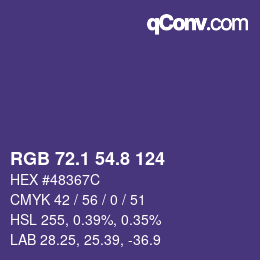 カラーコード: RGB 72.1 54.8 124 | qconv.com