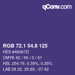 カラーコード: RGB 72.1 54.8 125 | qconv.com