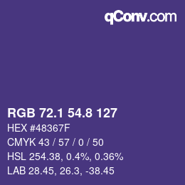 カラーコード: RGB 72.1 54.8 127 | qconv.com