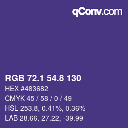 カラーコード: RGB 72.1 54.8 130 | qconv.com