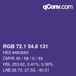 カラーコード: RGB 72.1 54.8 131 | qconv.com