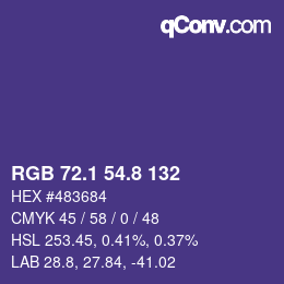 カラーコード: RGB 72.1 54.8 132 | qconv.com