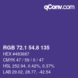 カラーコード: RGB 72.1 54.8 135 | qconv.com