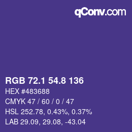カラーコード: RGB 72.1 54.8 136 | qconv.com