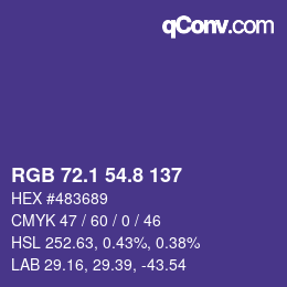 カラーコード: RGB 72.1 54.8 137 | qconv.com