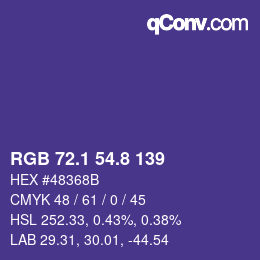 カラーコード: RGB 72.1 54.8 139 | qconv.com