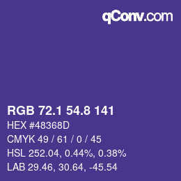 カラーコード: RGB 72.1 54.8 141 | qconv.com