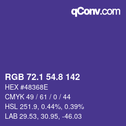 カラーコード: RGB 72.1 54.8 142 | qconv.com