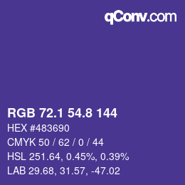 カラーコード: RGB 72.1 54.8 144 | qconv.com