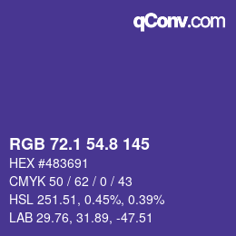 カラーコード: RGB 72.1 54.8 145 | qconv.com