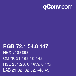 カラーコード: RGB 72.1 54.8 147 | qconv.com