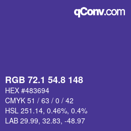 カラーコード: RGB 72.1 54.8 148 | qconv.com