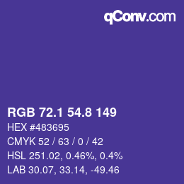 カラーコード: RGB 72.1 54.8 149 | qconv.com