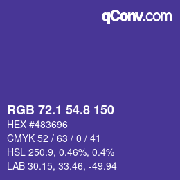 カラーコード: RGB 72.1 54.8 150 | qconv.com