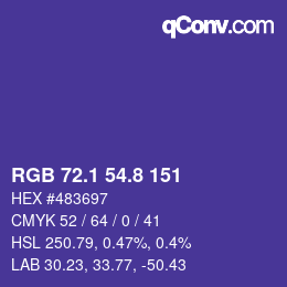 カラーコード: RGB 72.1 54.8 151 | qconv.com