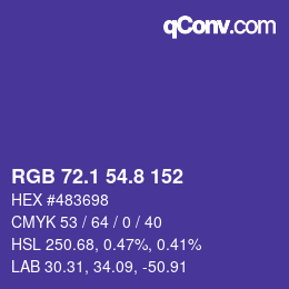 カラーコード: RGB 72.1 54.8 152 | qconv.com