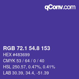 カラーコード: RGB 72.1 54.8 153 | qconv.com