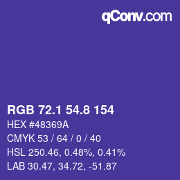カラーコード: RGB 72.1 54.8 154 | qconv.com